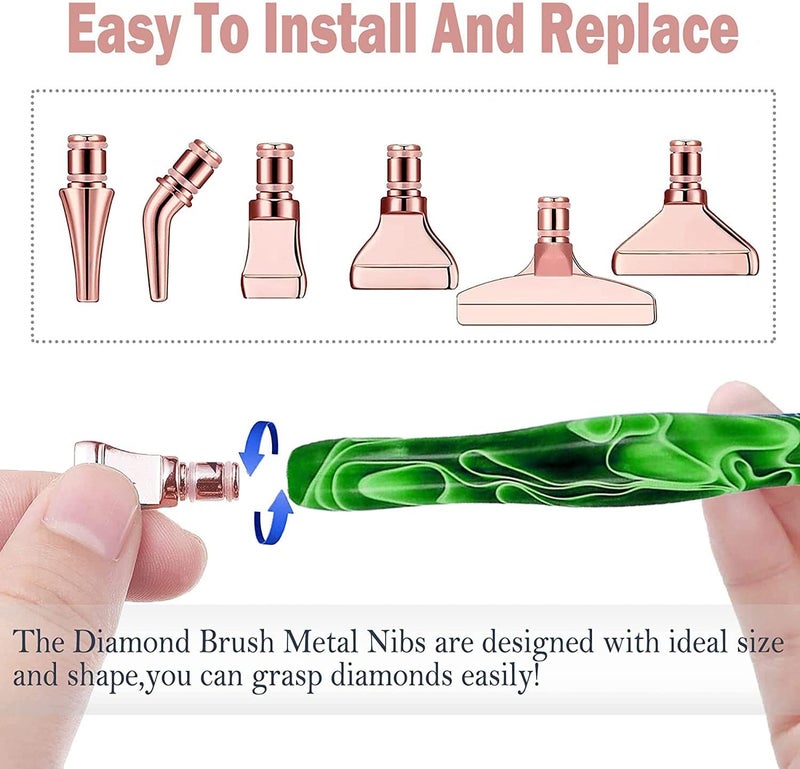 Heyseri Diamond Art Pens, 14pcs Diamond Painting Pen Accessories Tools Set, Stainless Steel Metal Pen Tips, Ergonomic Art Drill Pens, Comfort Grip and Faster Drilling(Green Gold) - Image 3